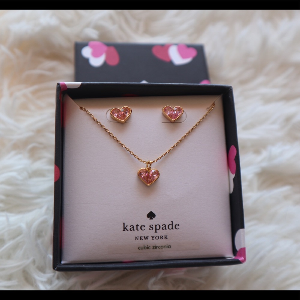 BRAND NEW Kate Spade ♠️ Rock Solid Heart Pendant and Mini Studs boxed set